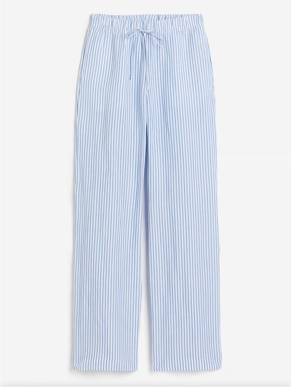 H&M Linen Blend Wide Leg Striped High Rise Pull On Pants Blue White Size XS